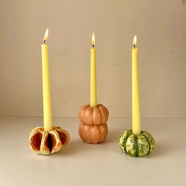 3 pumpkin shaped candle holder Halloween pottery creation