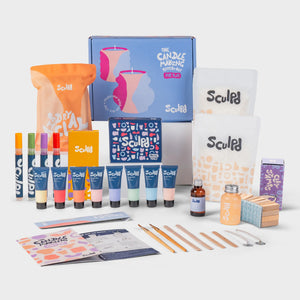 Ultimate candle bundle pastel paints with Bloomsbury pens and clay letter stamps