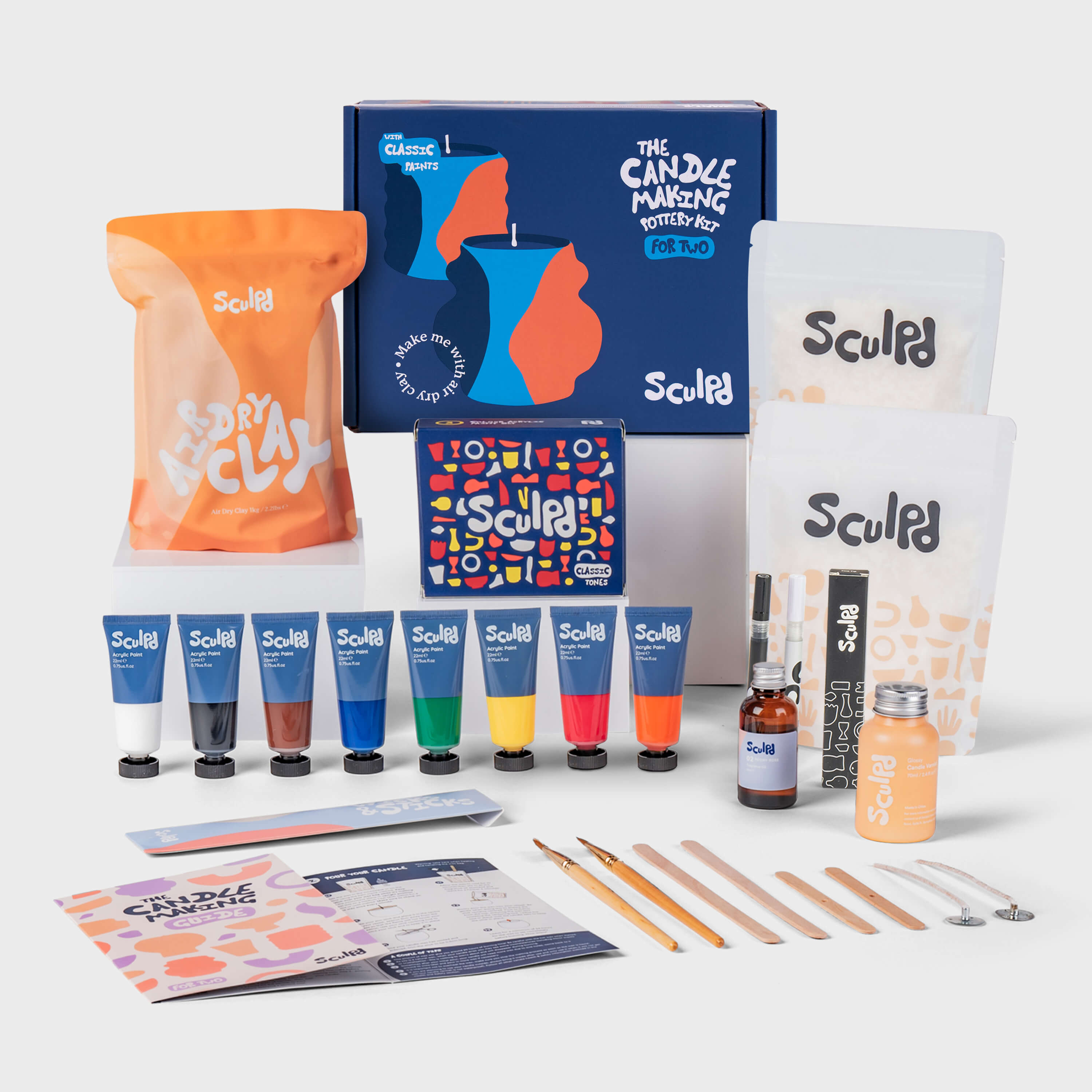 Sculpd Candle Making Kit for Two with Pastel Tones Paint Set and Fine Tip Pens