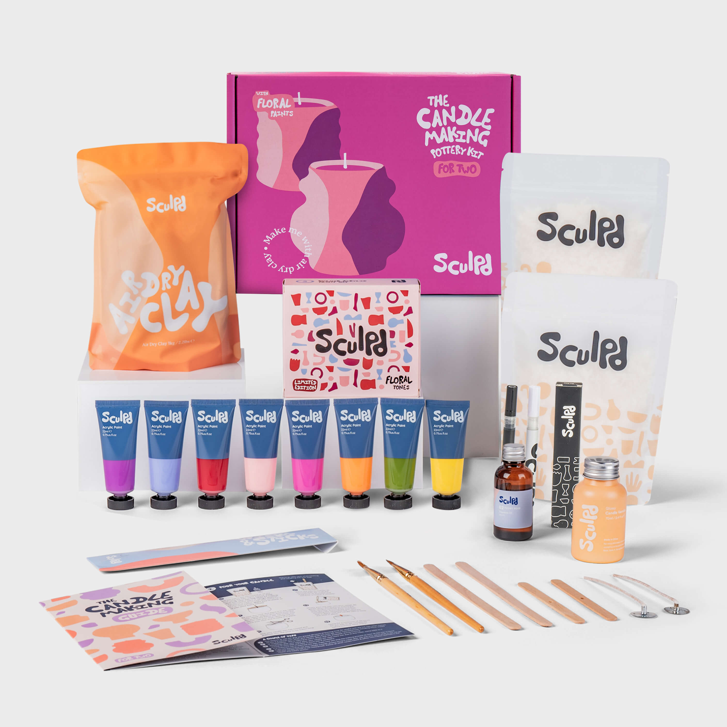 Sculpd Candle Making Kit for Two with Floral Tones Paint Set and Fine Tip Pens