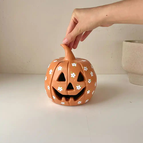Sculpd UK Halloween Pottery - Floral Jack O Lantern