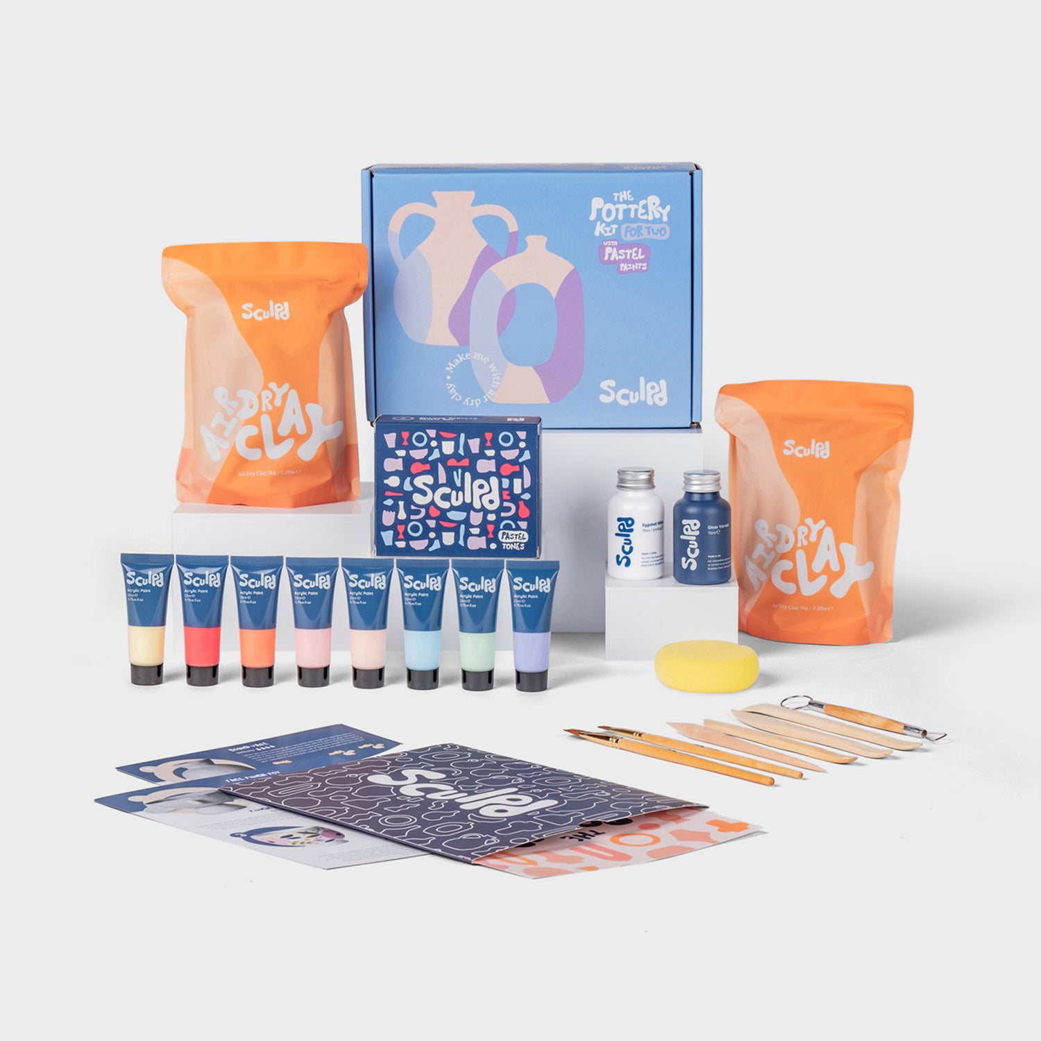 Pottery Kit for Two with Pastel Tones Paint Set