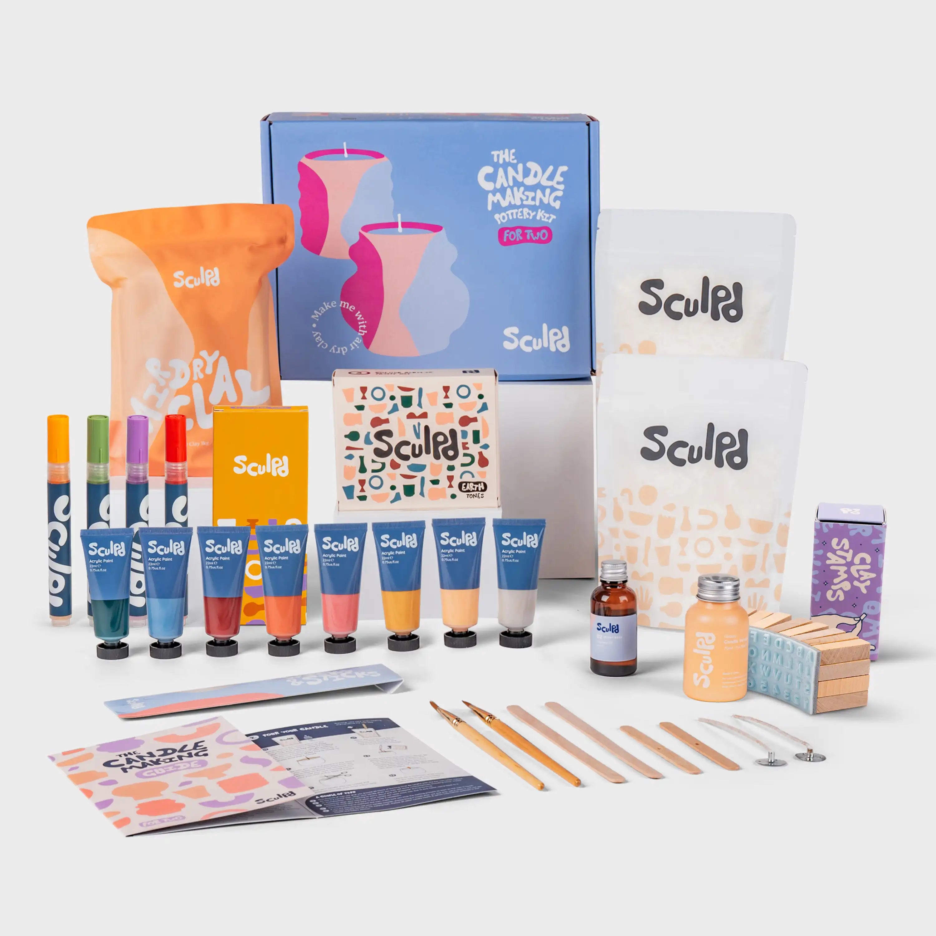 Ultimate candle bundle Earth paints with Bloomsbury pens and clay letter stamps