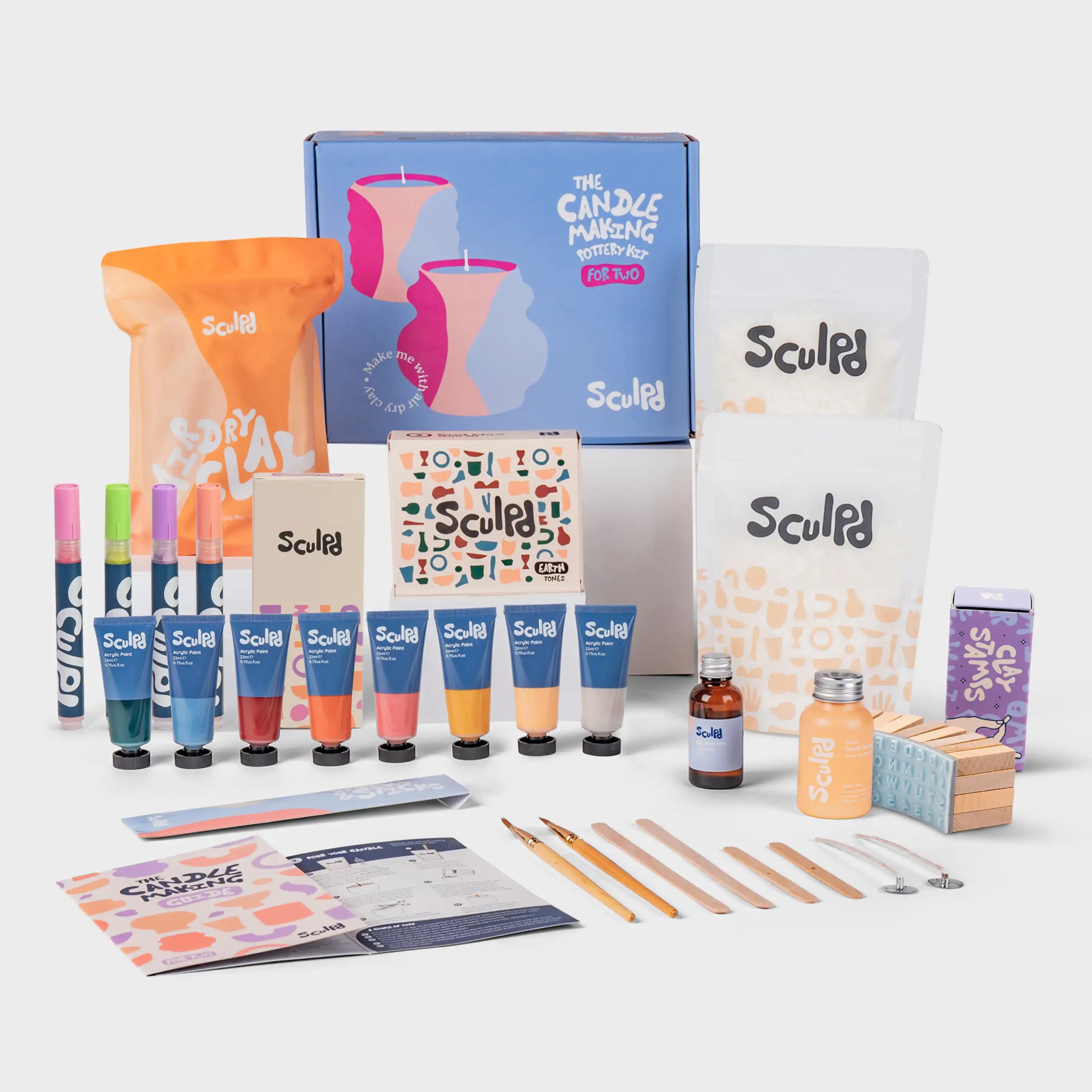 Ultimate candle bundle Earth paints with Modernist pens and clay letter stamps
