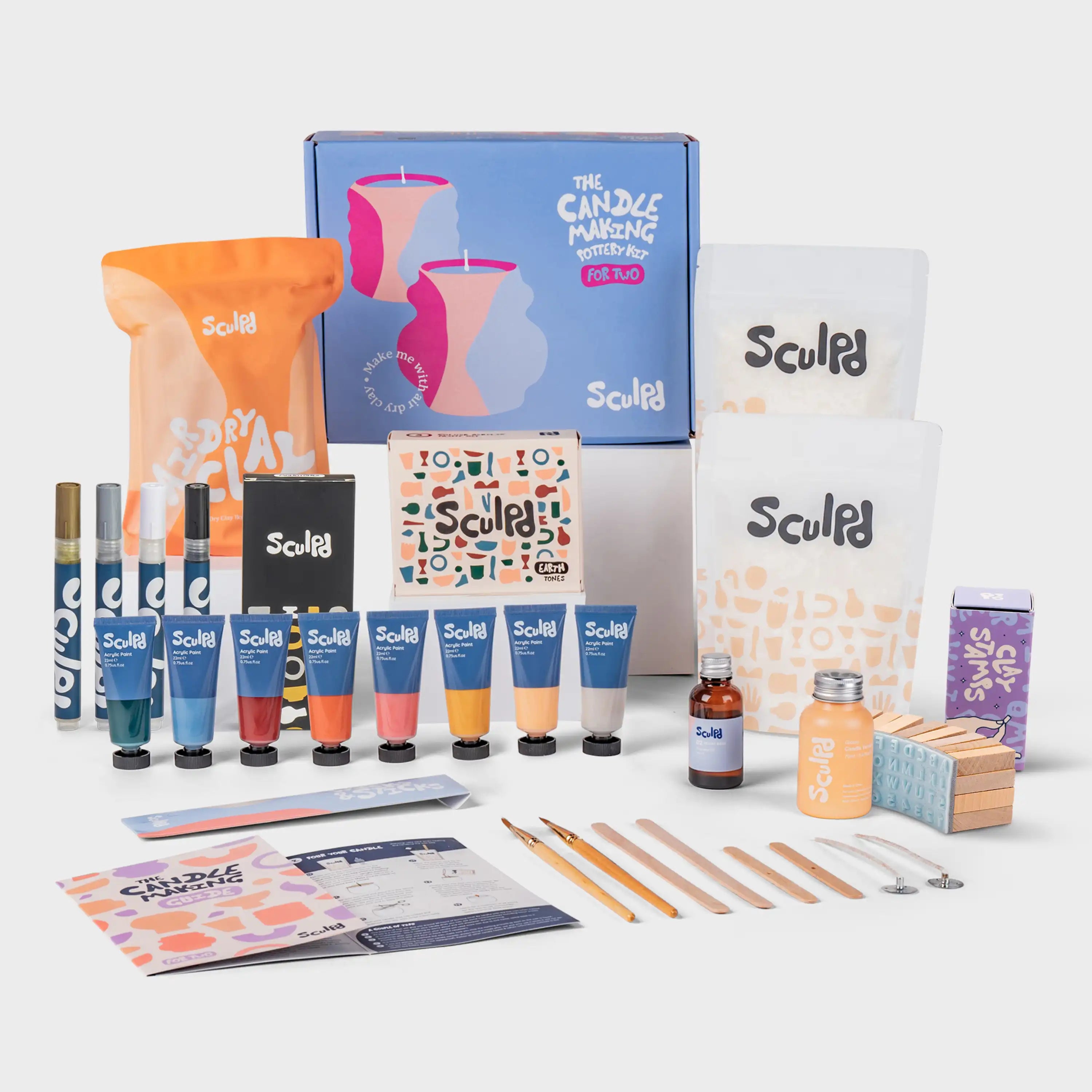 Ultimate candle bundle Earth paints with Monotones pens and clay letter stamps
