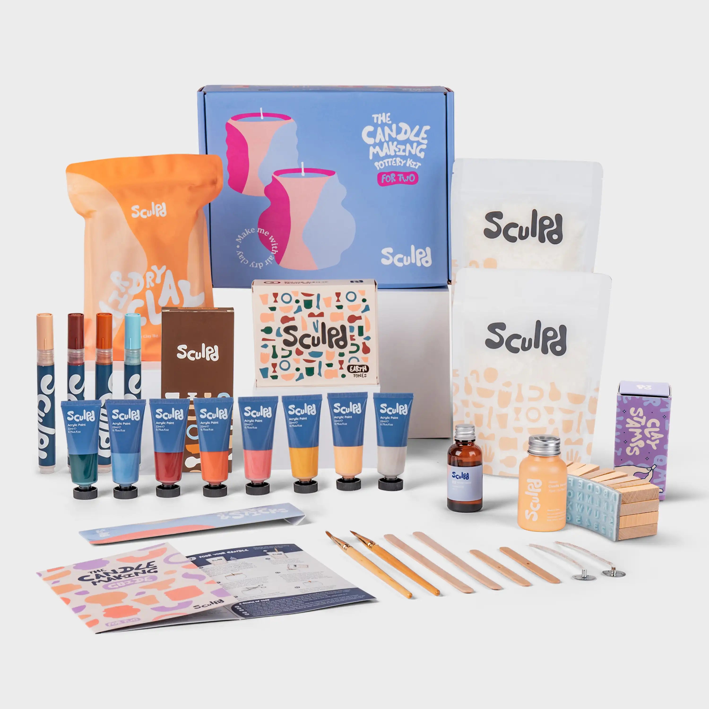 Ultimate candle bundle Earth paints with Terracotta pens and clay letter stamps