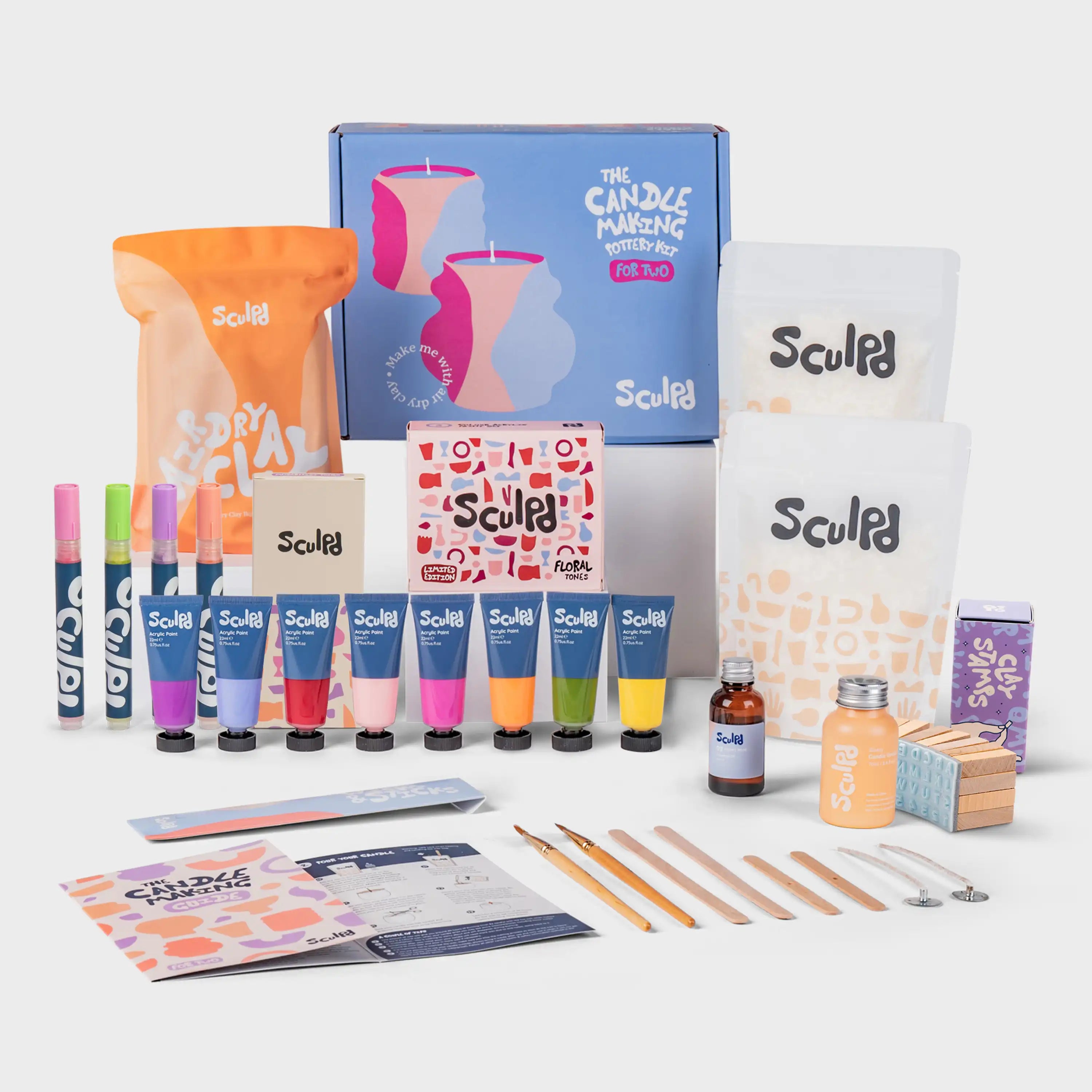 Ultimate candle bundle Floral paints with Modernist pens and clay letter stamps