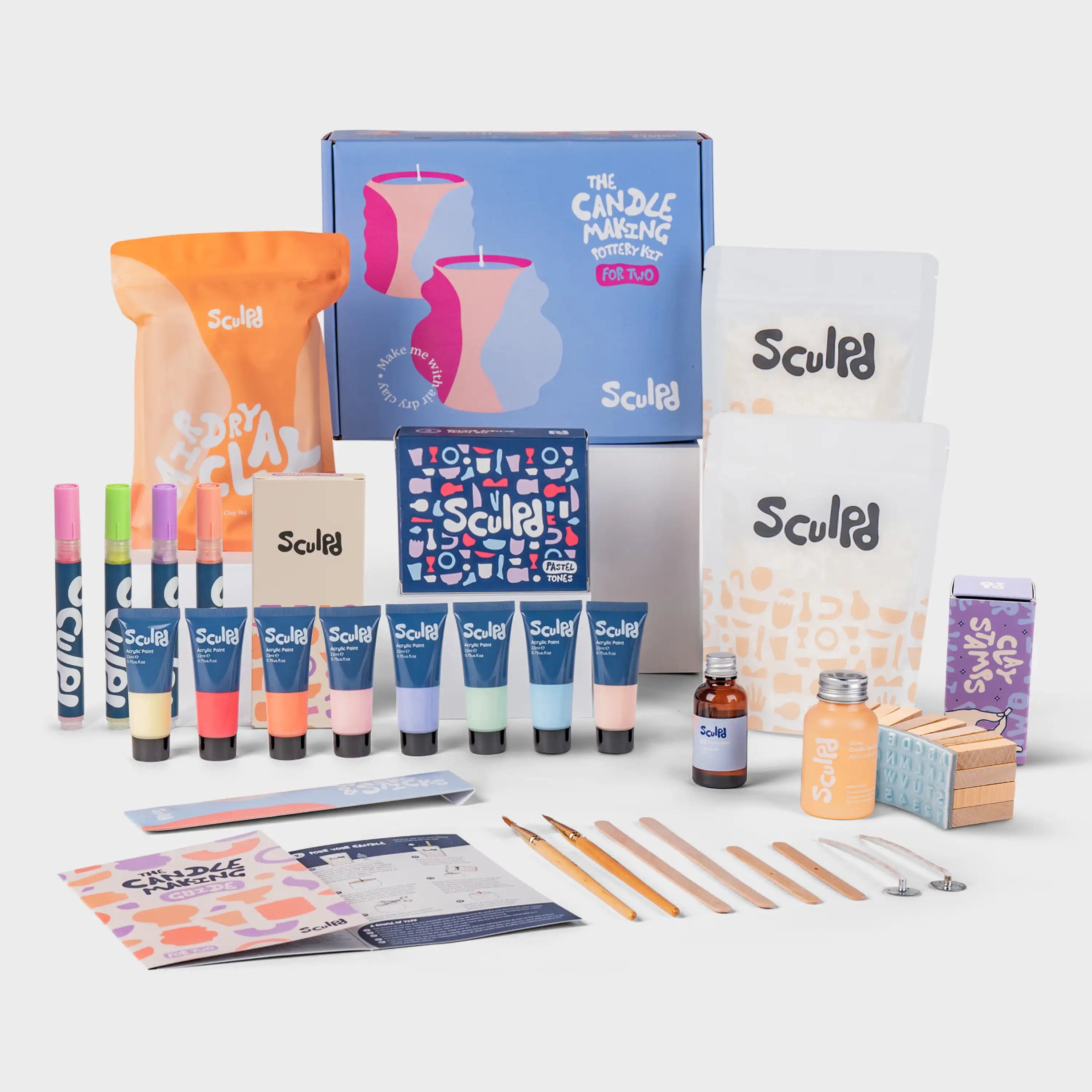 Ultimate candle bundle pastel paints with Modernist pens and clay letter stamps