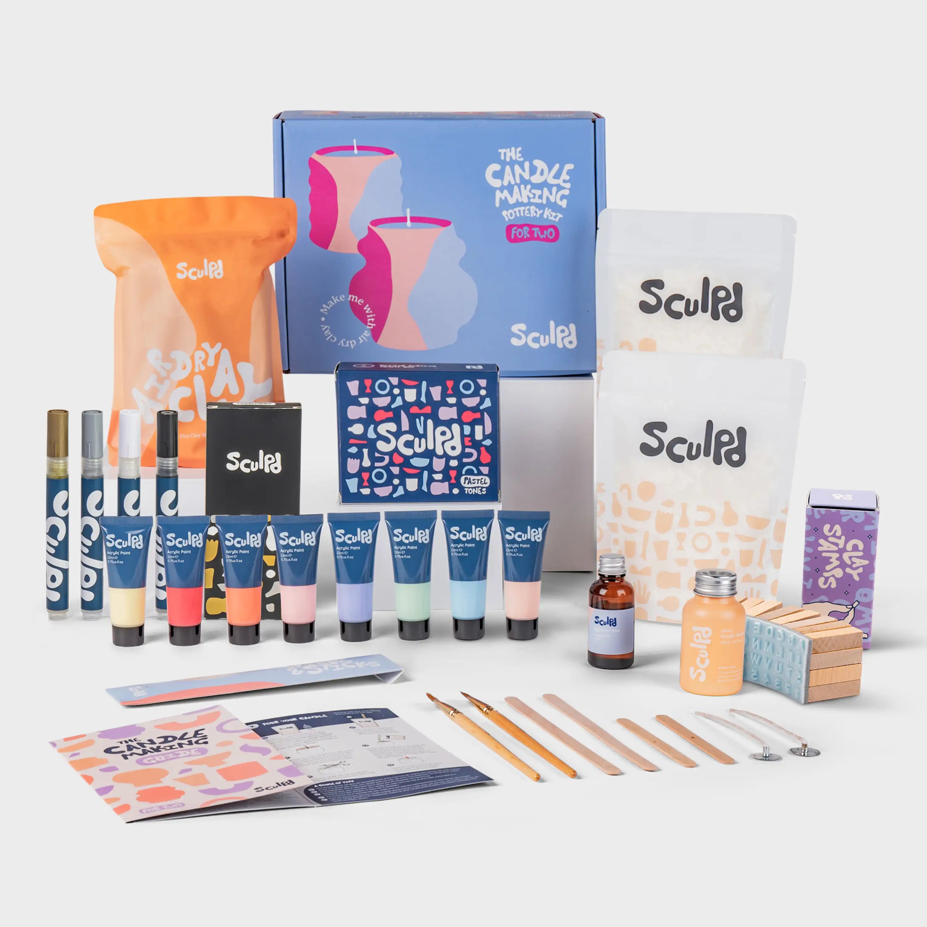 Ultimate candle bundle pastel paints with Monotones pens and clay letter stamps