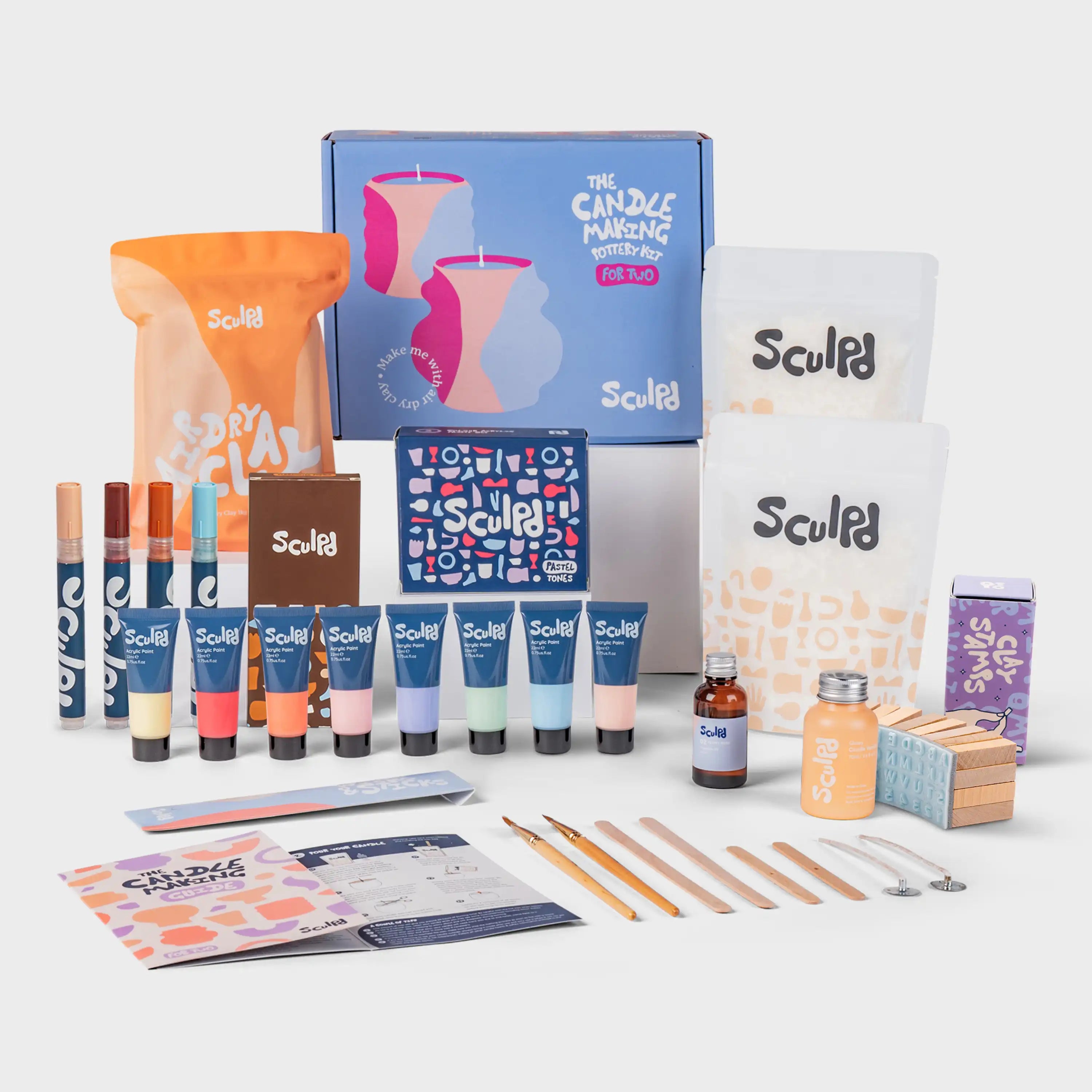Ultimate candle bundle pastel paints with Terracotta pens and clay letter stamps