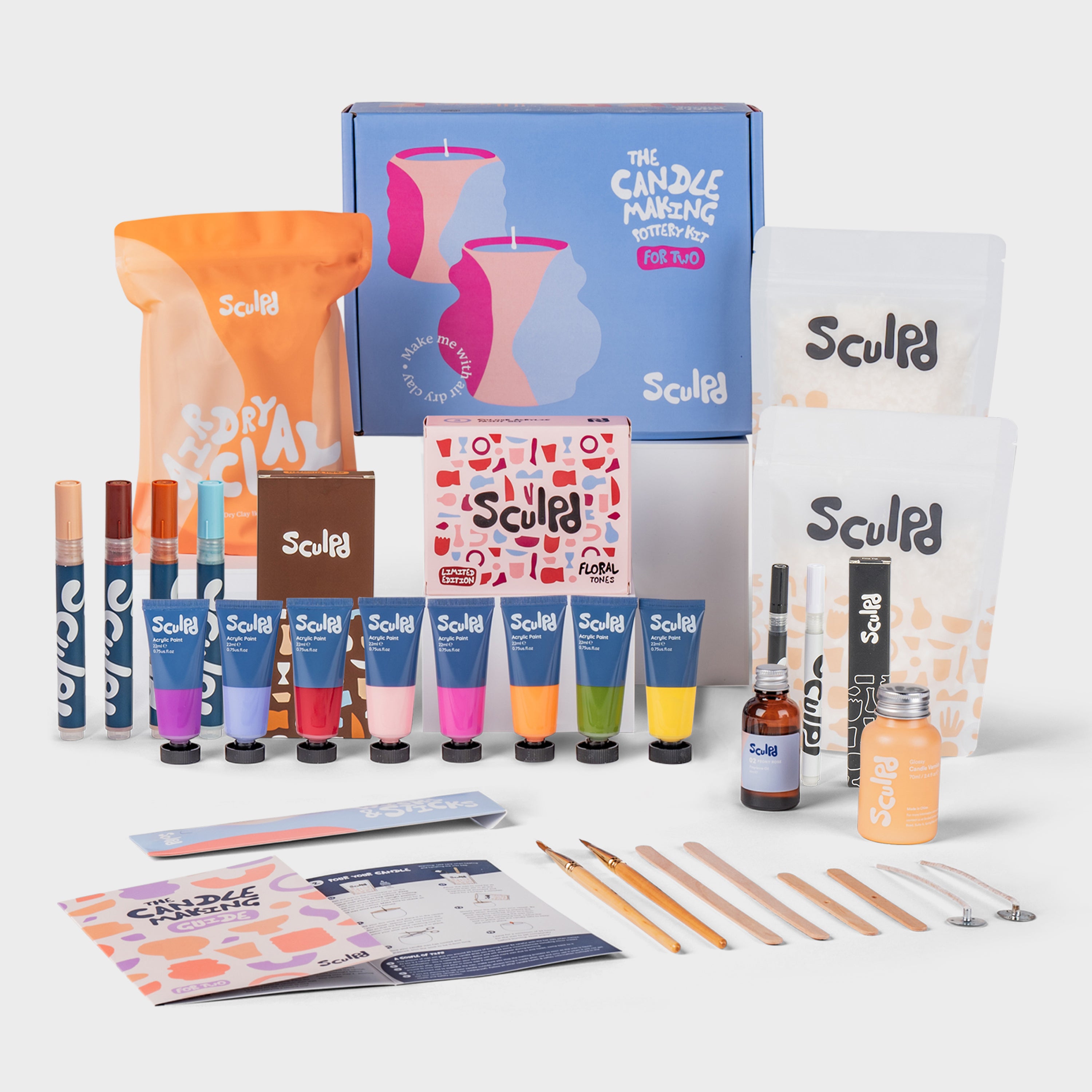 Sculpd Ultimate Candle with Floral Paints Terracotta and Fine Tip Pens Set