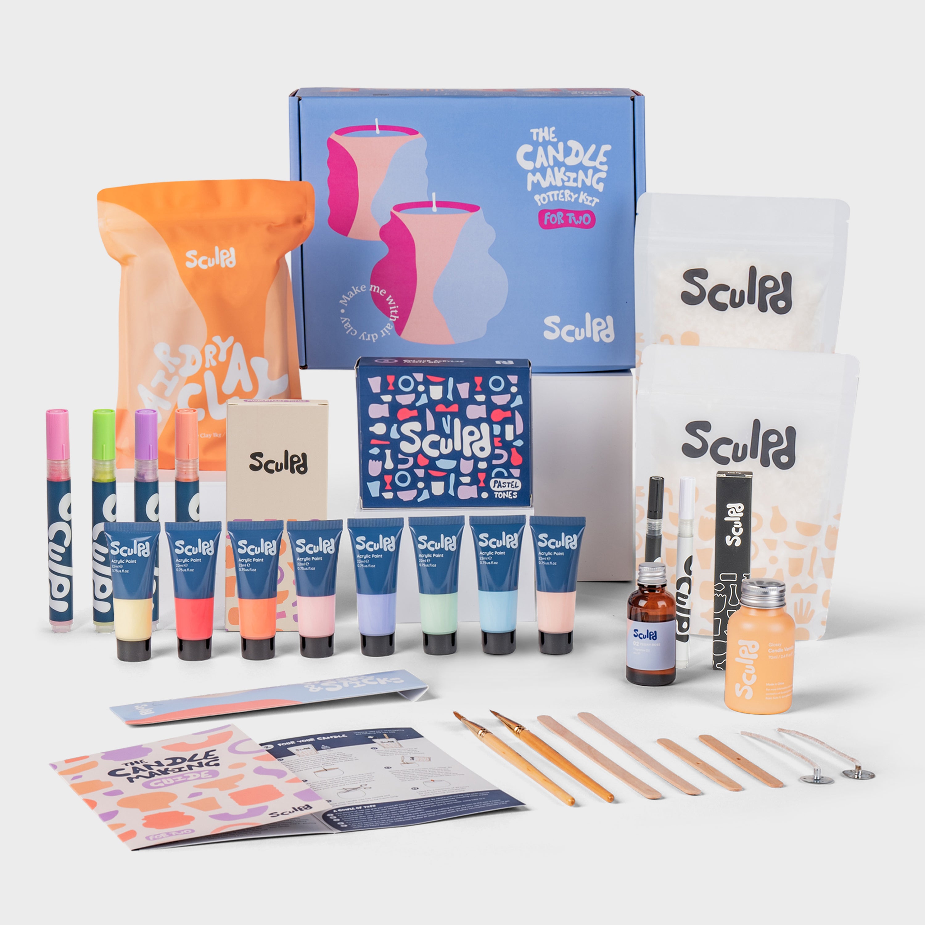 Sculpd Ultimate Candle with Pastel Paints, Modernist, and Fine Tip Pens Set