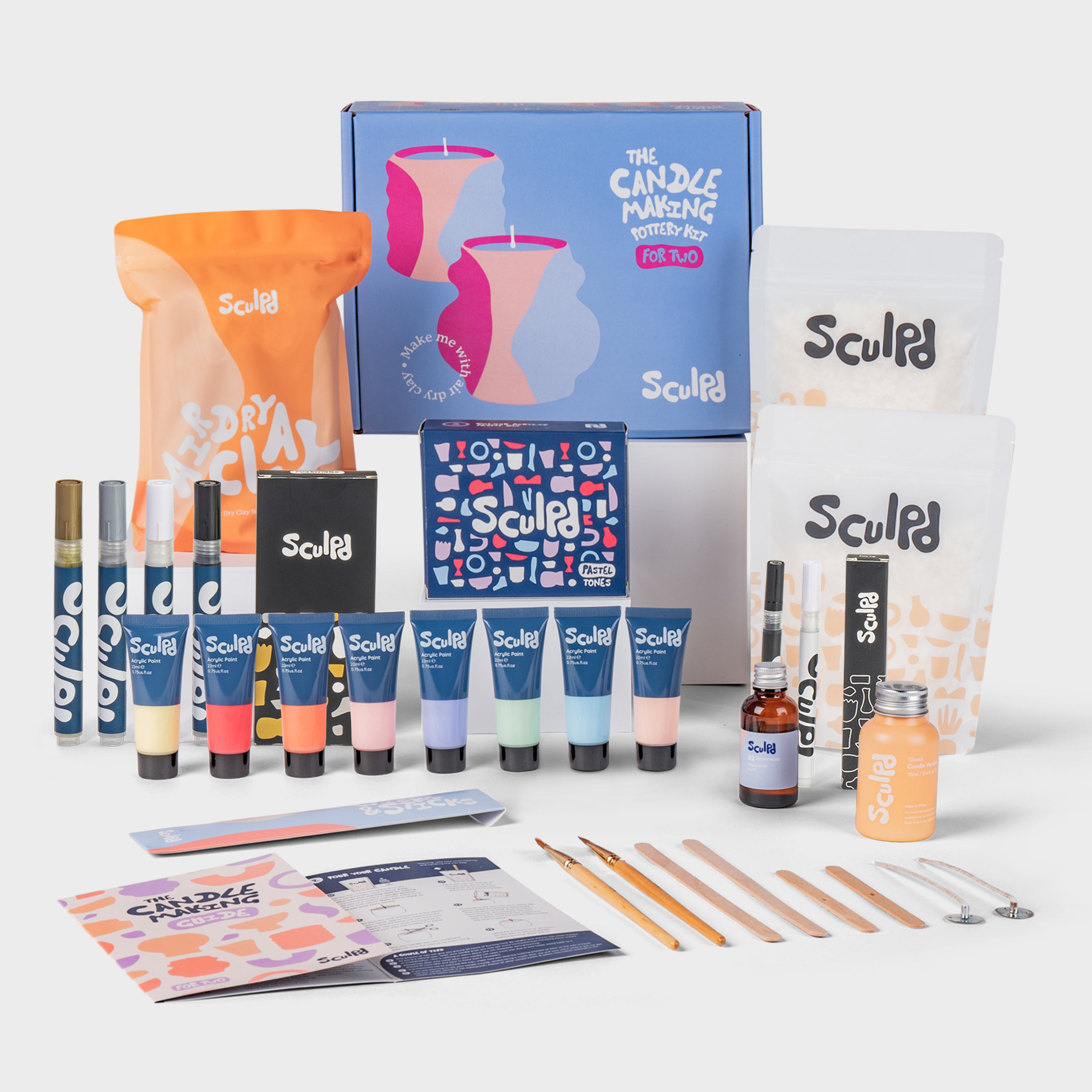 Sculpd Ultimate Candle with Pastel Paints, Monotones, and Fine Tip Pens Set