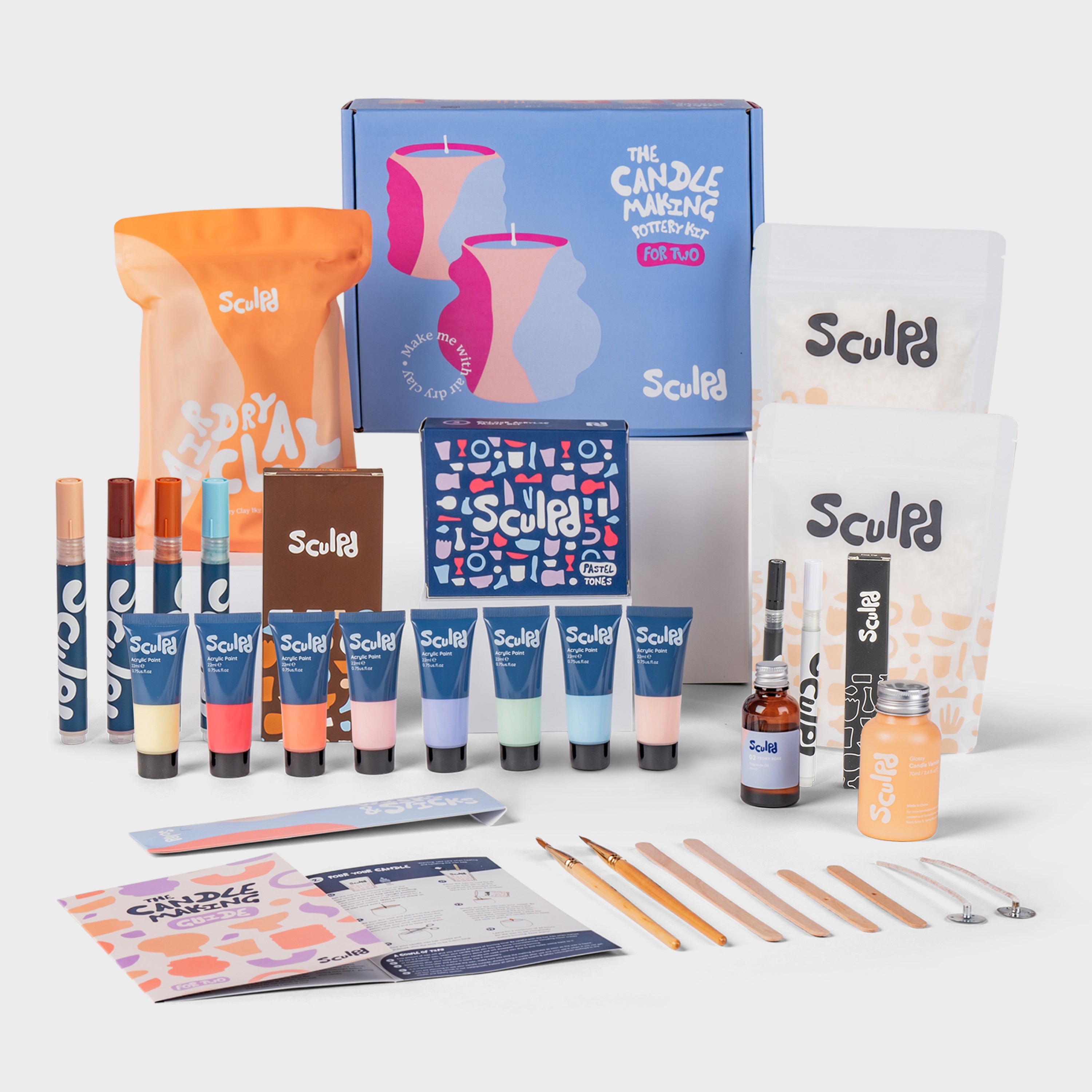 Sculpd Ultimate Candle with Pastel Paints, Terracotta, and Fine Tip Pens Set